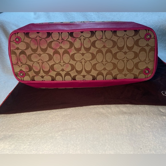 Coach Signature Canvas Pink Leather Trim Business Tote Laptop Work Bag F6432 - Picture 15 of 16